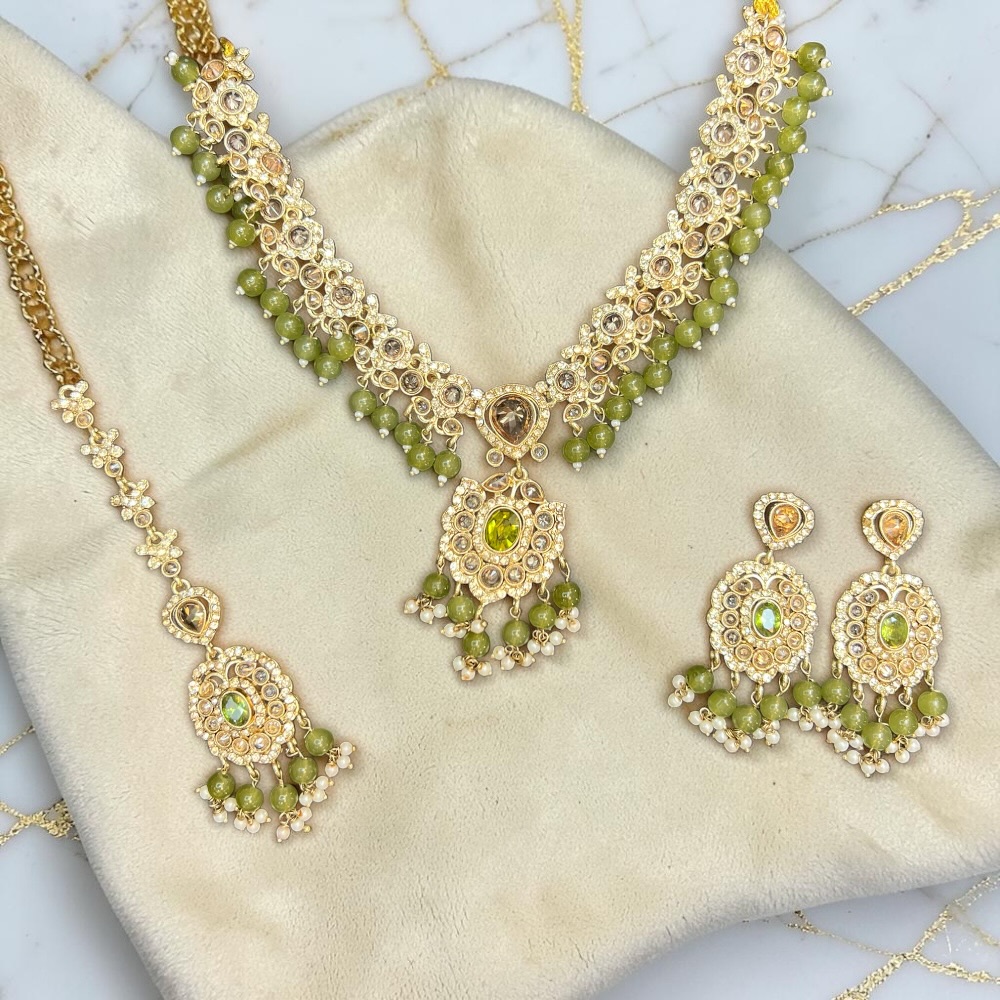 Luxury Crystal Bridal Necklace Set with Pendant Drop, Earrings & Tikka | Wedding Jewellery Set for Women | Pakistani & Indian Bridal Accessories - Image 9