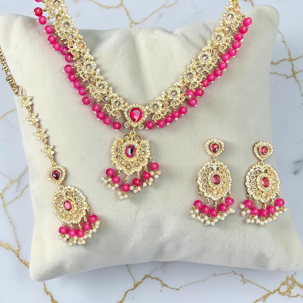 Luxury Crystal Bridal Necklace Set with Pendant Drop, Earrings & Tikka | Wedding Jewellery Set for Women | Pakistani & Indian Bridal Accessories - Image 5