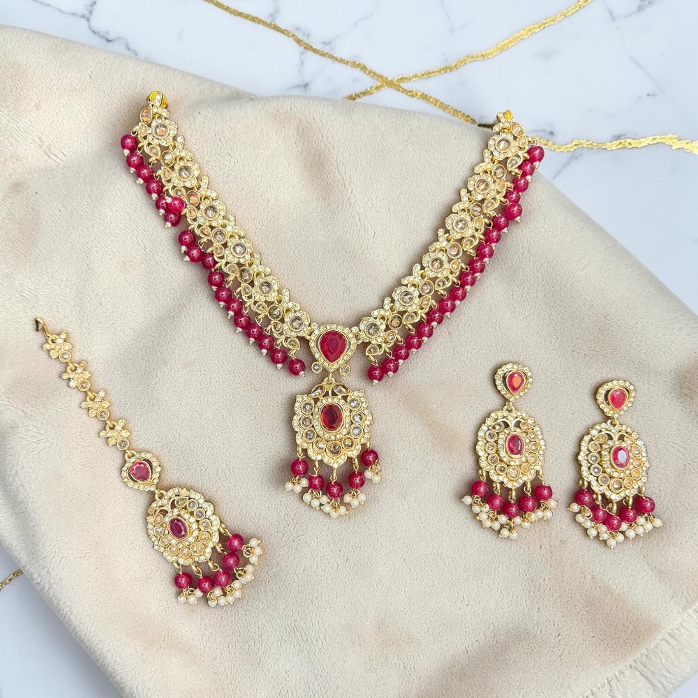 Luxury Crystal Bridal Necklace Set with Pendant Drop, Earrings & Tikka | Wedding Jewellery Set for Women | Pakistani & Indian Bridal Accessories - Image 6