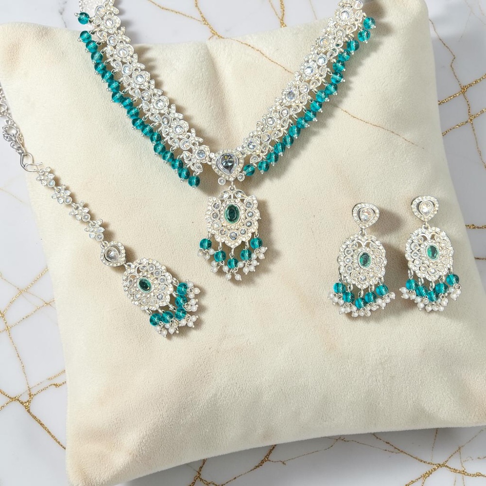 Luxury Crystal Bridal Necklace Set with Pendant Drop, Earrings & Tikka | Wedding Jewellery Set for Women | Pakistani & Indian Bridal Accessories