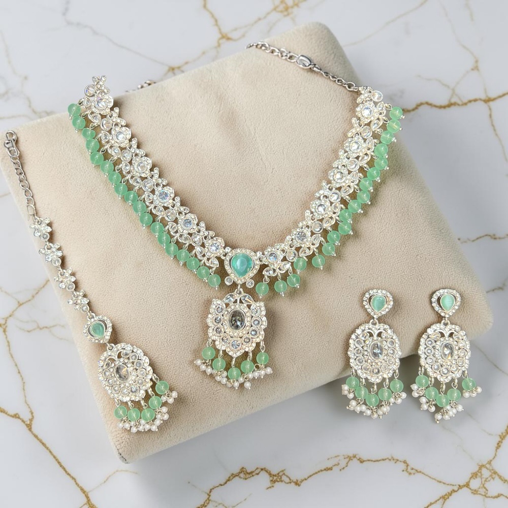 Luxury Crystal Bridal Necklace Set with Pendant Drop, Earrings & Tikka | Wedding Jewellery Set for Women | Pakistani & Indian Bridal Accessories - Image 10