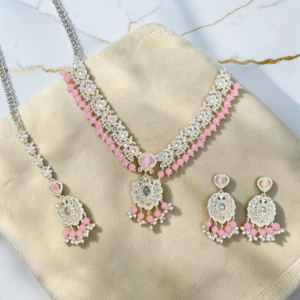Luxury Crystal Bridal Necklace Set with Pendant Drop, Earrings & Tikka | Wedding Jewellery Set for Women | Pakistani & Indian Bridal Accessories - Image 21