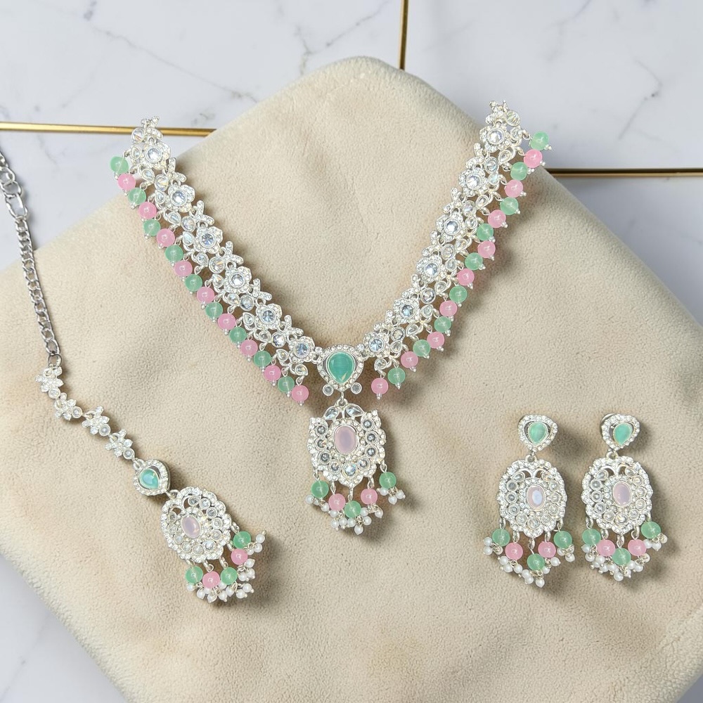 Luxury Crystal Bridal Necklace Set with Pendant Drop, Earrings & Tikka | Wedding Jewellery Set for Women | Pakistani & Indian Bridal Accessories - Image 12