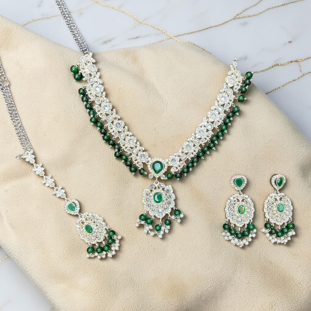 Luxury Crystal Bridal Necklace Set with Pendant Drop, Earrings & Tikka | Wedding Jewellery Set for Women | Pakistani & Indian Bridal Accessories - Image 15