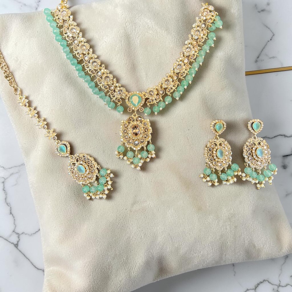 Luxury Crystal Bridal Necklace Set with Pendant Drop, Earrings & Tikka | Wedding Jewellery Set for Women | Pakistani & Indian Bridal Accessories - Image 11