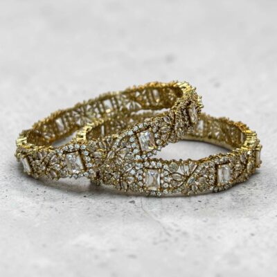 Luxury American Diamond Statement Kara Set of 2 for Women | Bridal Wedding AD Bangles | Premium Crystal Party Wear Karas