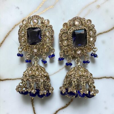 Antique Jhumki Earrings | Traditional Pakistani Indian Bridal Crystal Jhumka Earrings | Ethnic Wedding Party Jewelry for Women