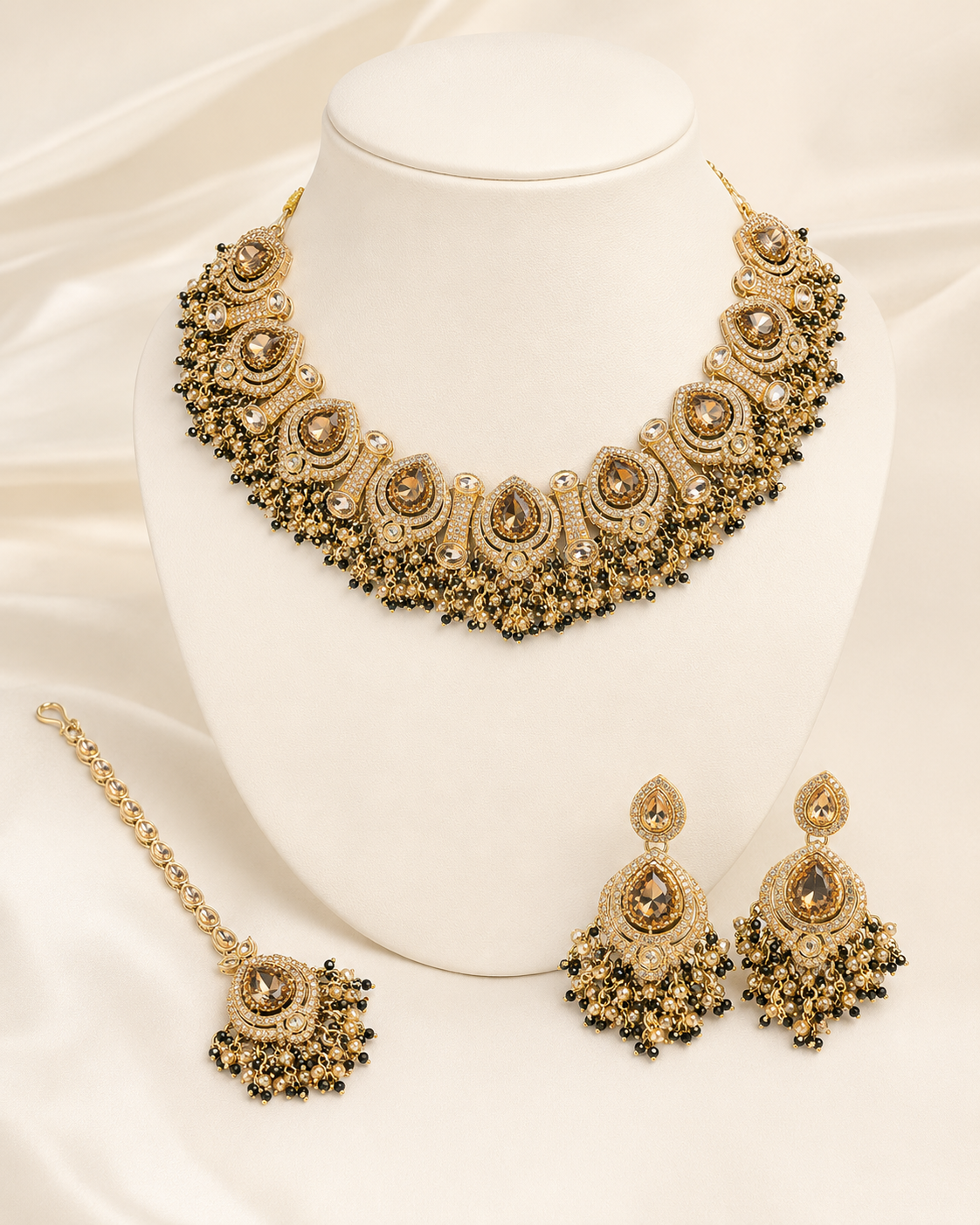 Beaded Necklace Set for Women | Antique Stone Traditional Indian Pakistani Bridal Wedding Jewellery - Image 11