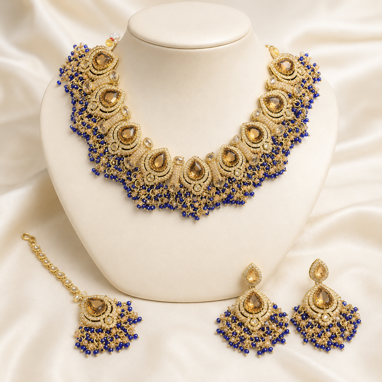 Beaded Necklace Set for Women | Antique Stone Traditional Indian Pakistani Bridal Wedding Jewellery - Image 3
