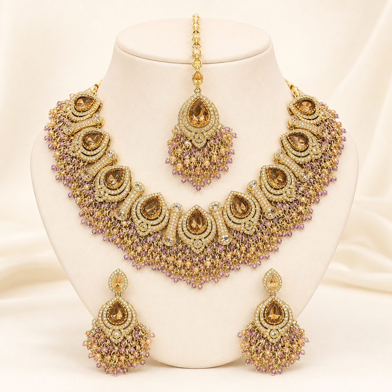 Beaded Necklace Set for Women | Antique Stone Traditional Indian Pakistani Bridal Wedding Jewellery - Image 8
