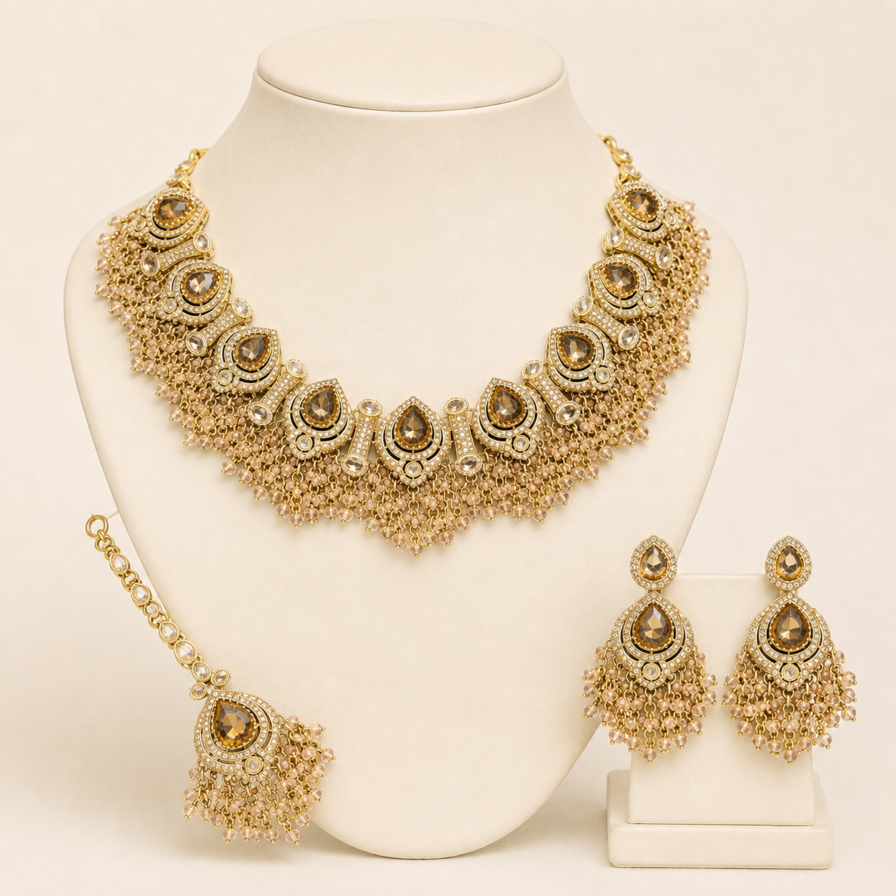 Beaded Necklace Set for Women | Antique Stone Traditional Indian Pakistani Bridal Wedding Jewellery - Image 12