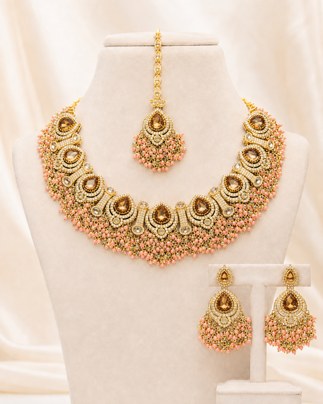 Beaded Necklace Set for Women | Antique Stone Traditional Indian Pakistani Bridal Wedding Jewellery - Image 5