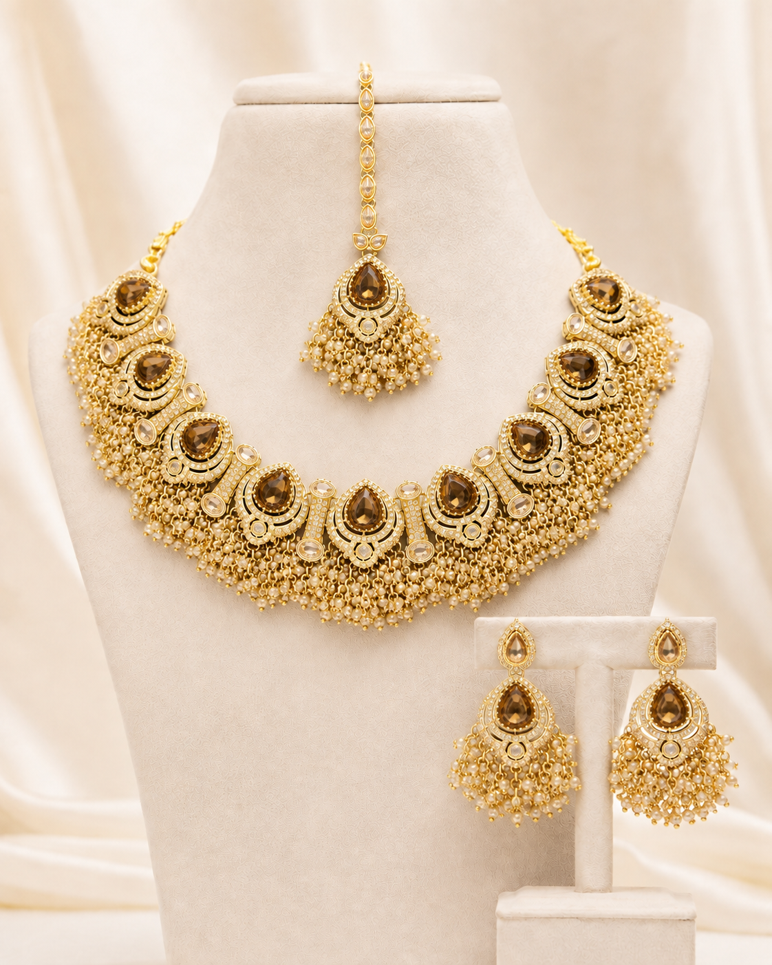 Beaded Necklace Set for Women | Antique Stone Traditional Indian Pakistani Bridal Wedding Jewellery - Image 4