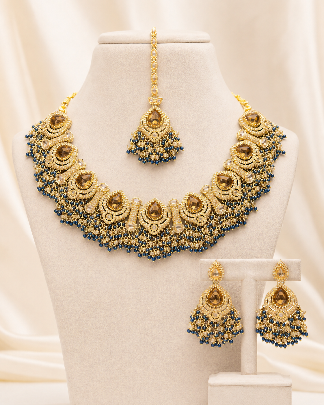 Beaded Necklace Set for Women | Antique Stone Traditional Indian Pakistani Bridal Wedding Jewellery - Image 6