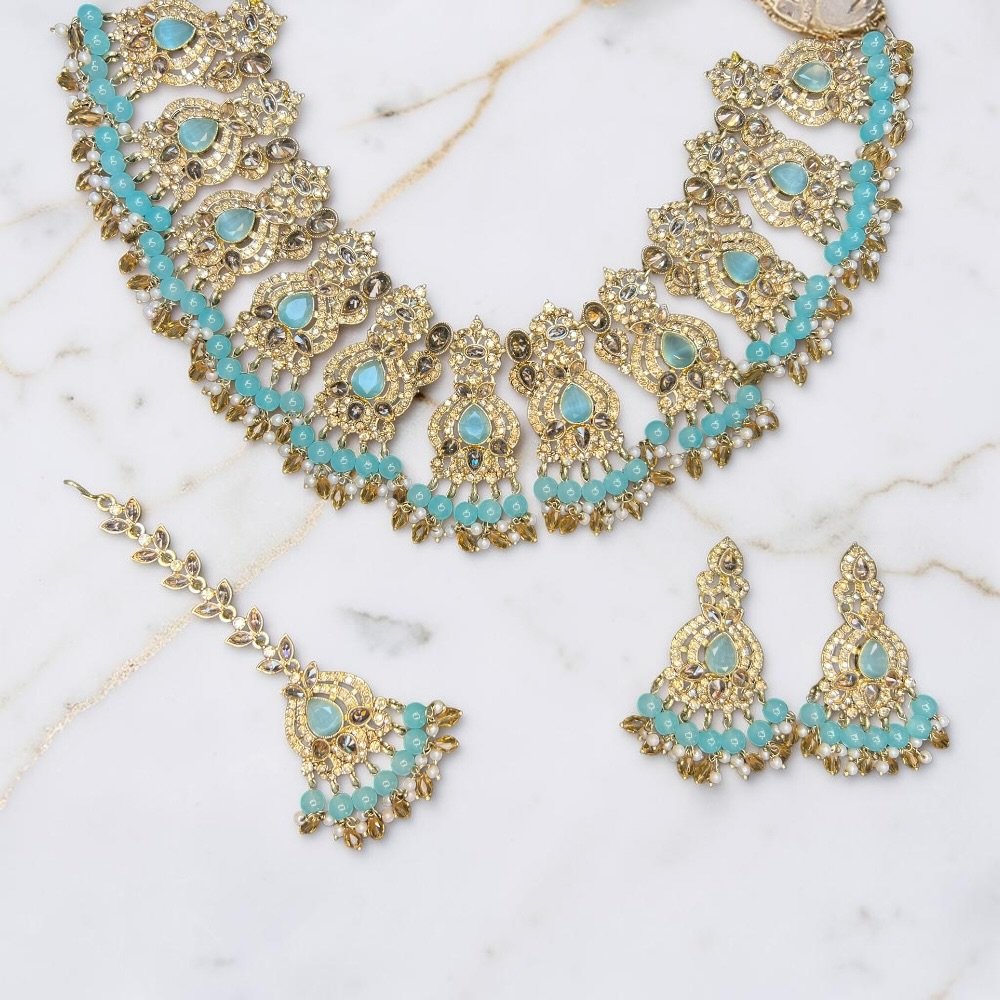 Necklace Set with Earrings and Tikka Pakistani Indian Wedding Jewellery Set Traditional Jewellery - Image 4