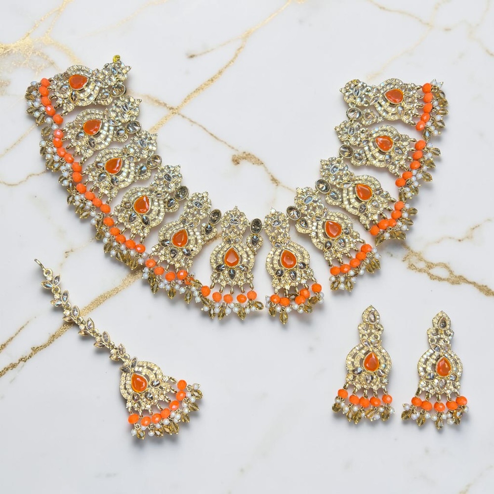 Necklace Set with Earrings and Tikka Pakistani Indian Wedding Jewellery Set Traditional Jewellery - Image 8