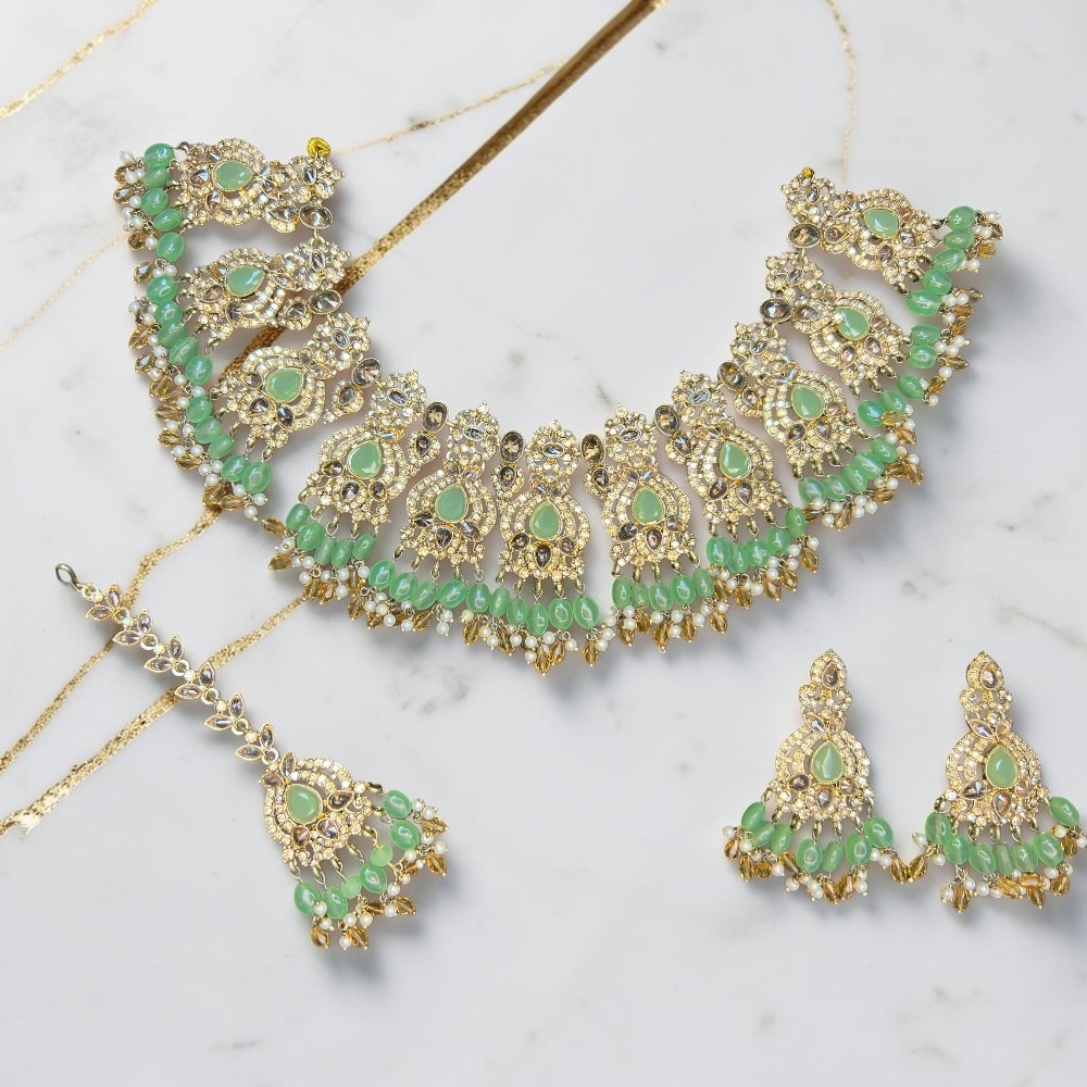 Necklace Set with Earrings and Tikka Pakistani Indian Wedding Jewellery Set Traditional Jewellery - Image 12