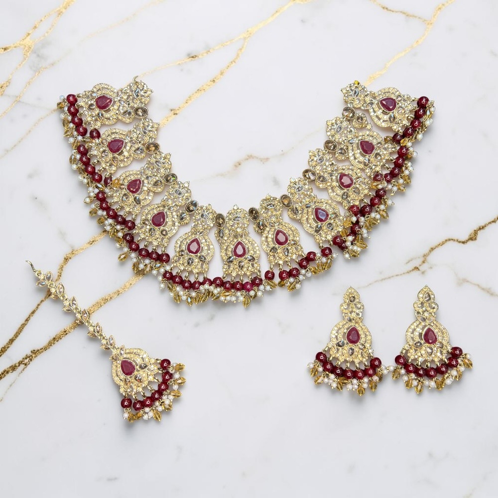 Necklace Set with Earrings and Tikka Pakistani Indian Wedding Jewellery Set Traditional Jewellery - Image 5