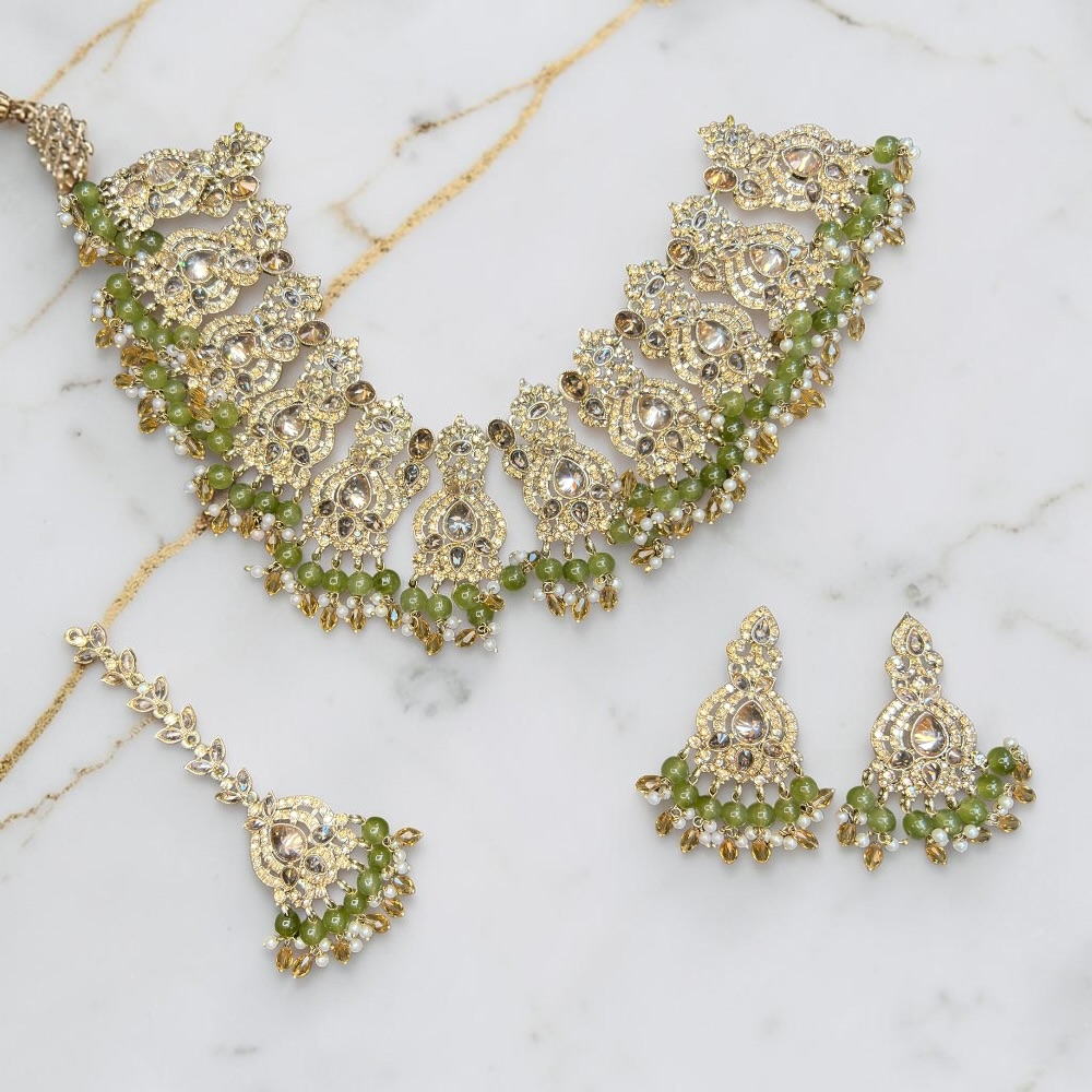 Necklace Set with Earrings and Tikka Pakistani Indian Wedding Jewellery Set Traditional Jewellery - Image 9