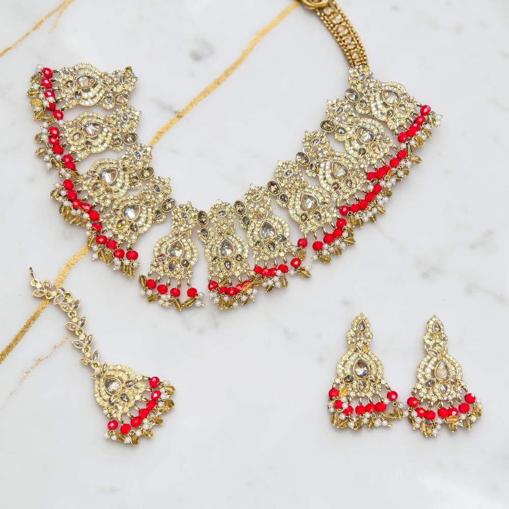 Necklace Set with Earrings and Tikka Pakistani Indian Wedding Jewellery Set Traditional Jewellery - Image 6