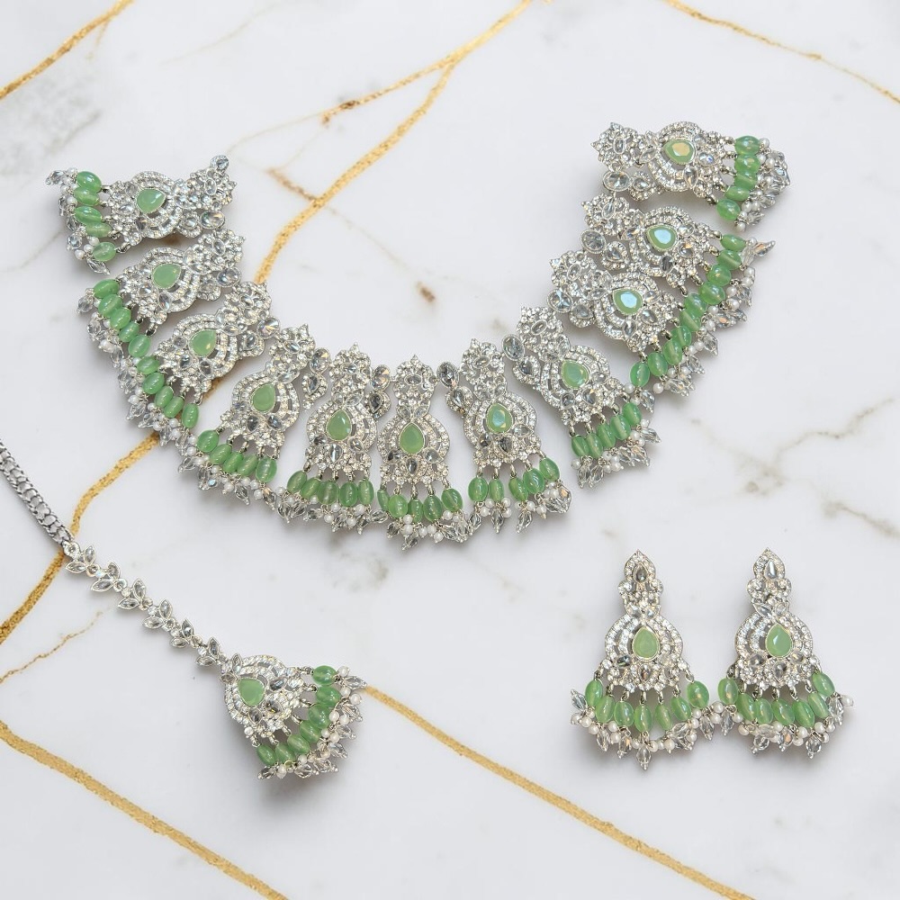 Necklace Set with Earrings and Tikka Pakistani Indian Wedding Jewellery Set Traditional Jewellery - Image 11