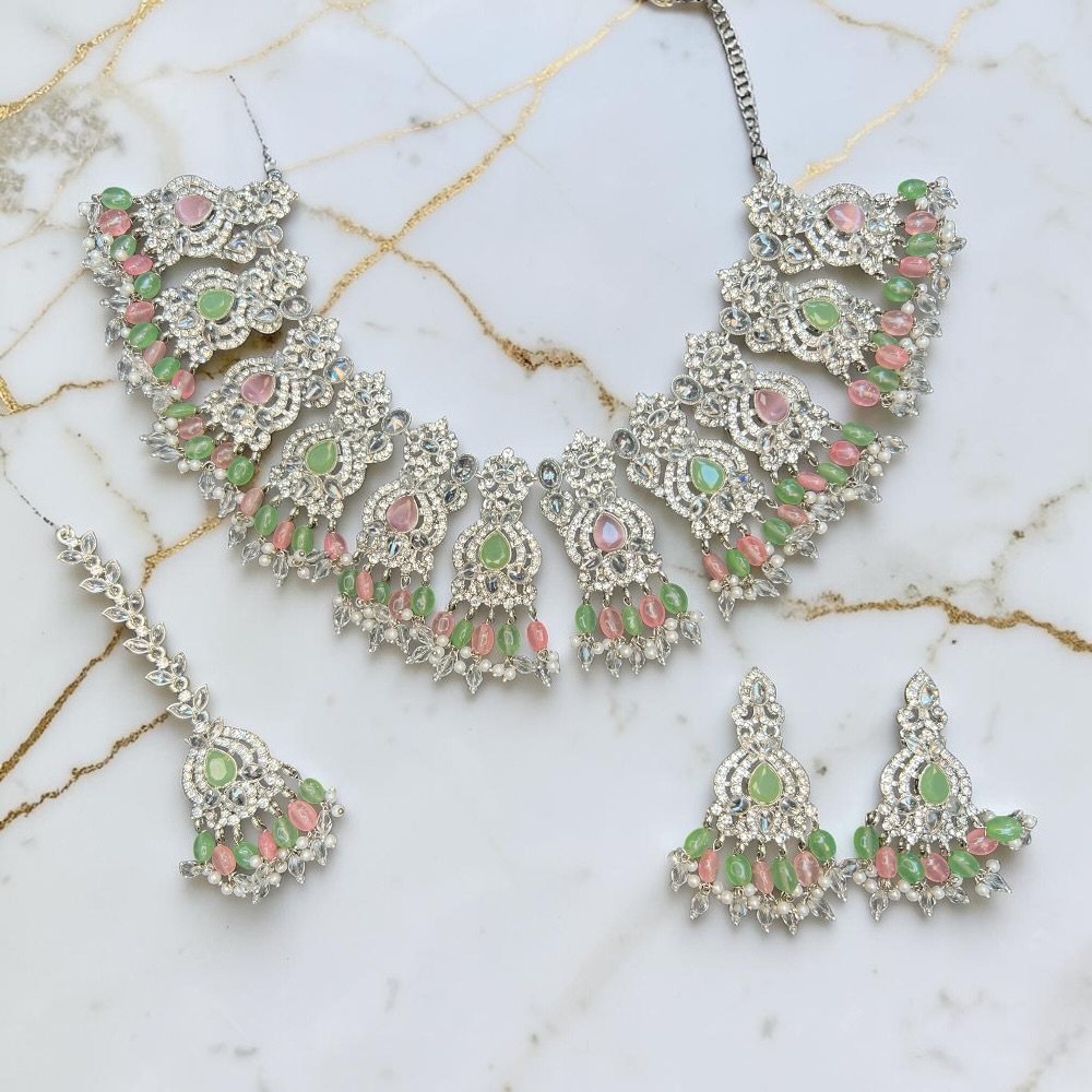 Necklace Set with Earrings and Tikka Pakistani Indian Wedding Jewellery Set Traditional Jewellery - Image 13