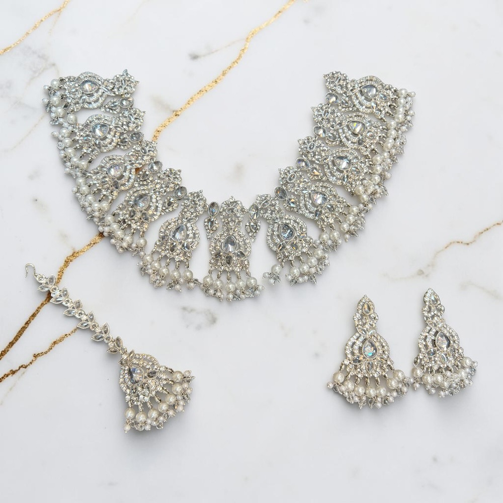 Necklace Set with Earrings and Tikka Pakistani Indian Wedding Jewellery Set Traditional Jewellery - Image 7