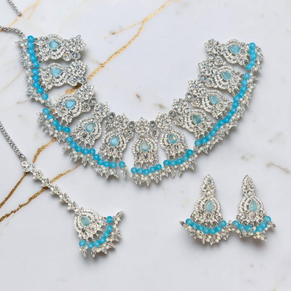 Necklace Set with Earrings and Tikka Pakistani Indian Wedding Jewellery Set Traditional Jewellery - Image 3