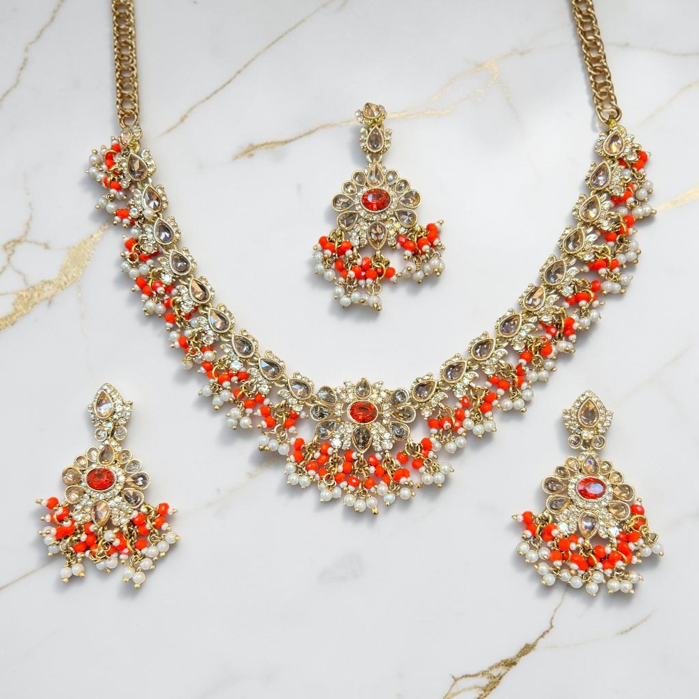 Necklace Set Beaded Jewellery Set With Earrings Tikka Double Layer Wedding Bridal Jewellery - Image 10