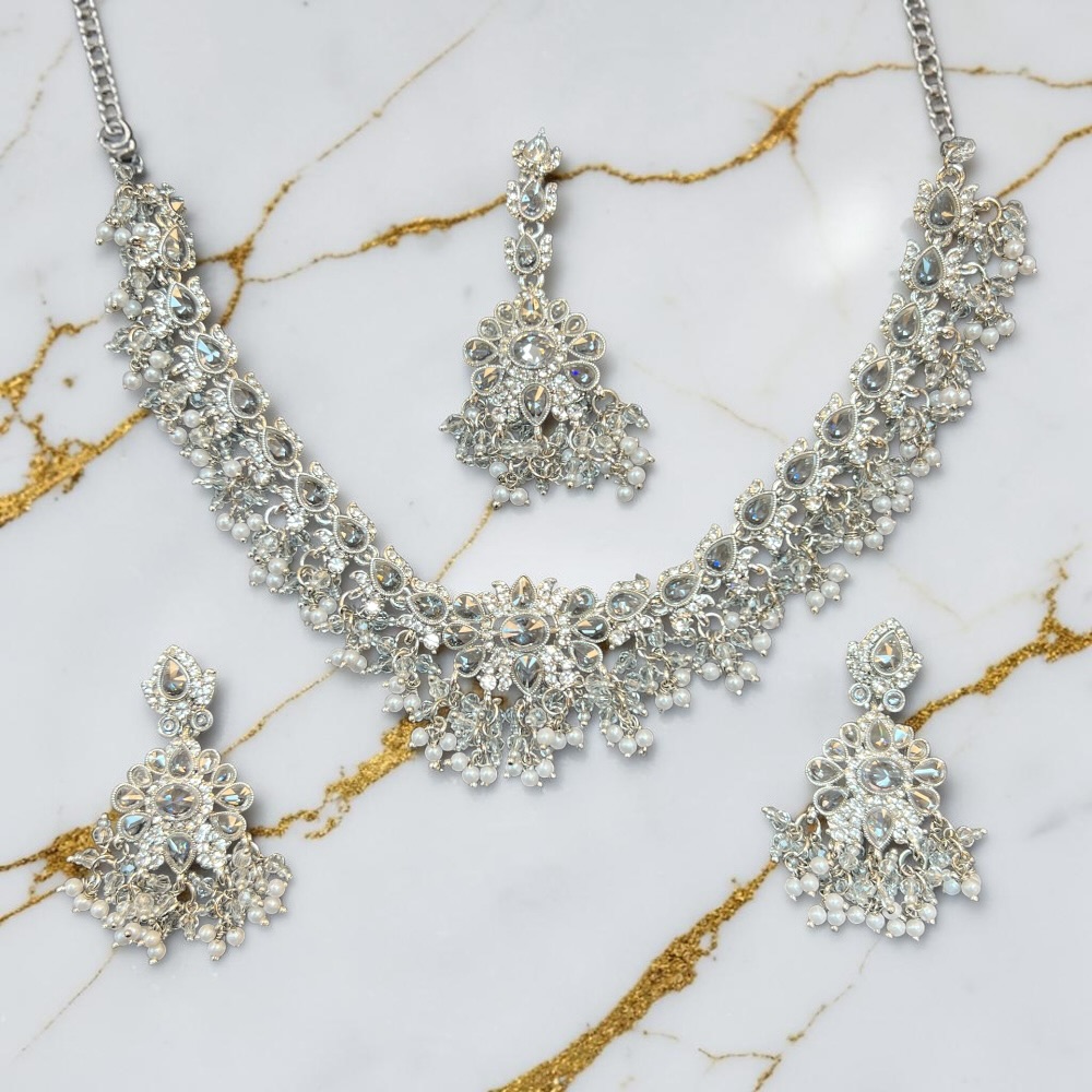 Necklace Set Beaded Jewellery Set With Earrings Tikka Double Layer Wedding Bridal Jewellery - Image 8