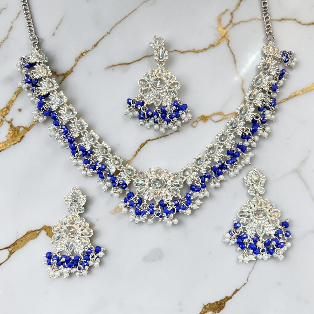Necklace Set Beaded Jewellery Set With Earrings Tikka Double Layer Wedding Bridal Jewellery - Image 16