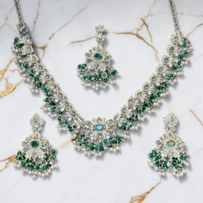 Necklace Set Beaded Jewellery Set With Earrings Tikka Double Layer Wedding Bridal Jewellery