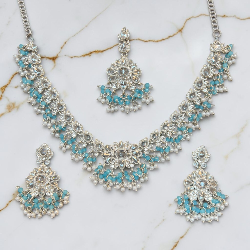 Necklace Set Beaded Jewellery Set With Earrings Tikka Double Layer Wedding Bridal Jewellery - Image 5