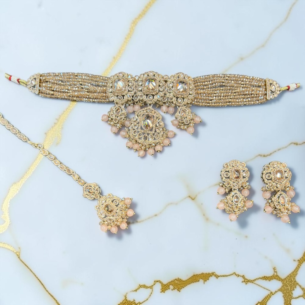 Antique Choker Set Necklace Earrings Tikka Bridal Wedding Jewellery - Image 8