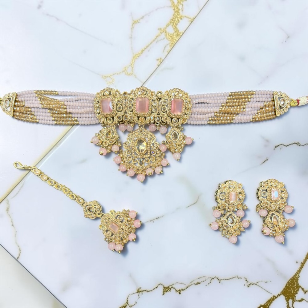 Antique Choker Set Necklace Earrings Tikka Bridal Wedding Jewellery - Image 16