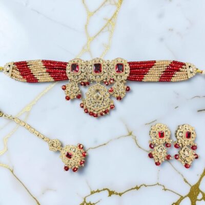 Antique Choker Set Necklace Earrings Tikka Bridal Wedding Jewellery