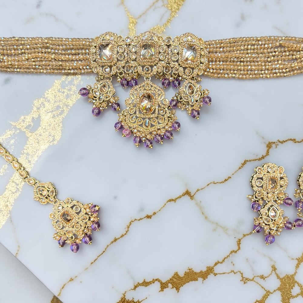Antique Choker Set Necklace Earrings Tikka Bridal Wedding Jewellery - Image 10