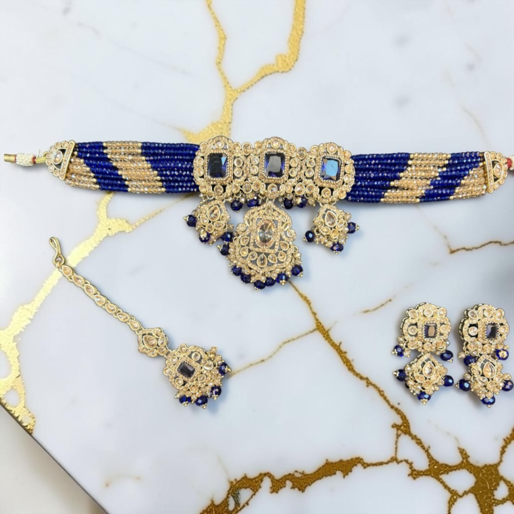 Antique Choker Set Necklace Earrings Tikka Bridal Wedding Jewellery - Image 3