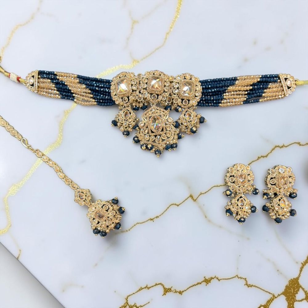 Antique Choker Set Necklace Earrings Tikka Bridal Wedding Jewellery - Image 12