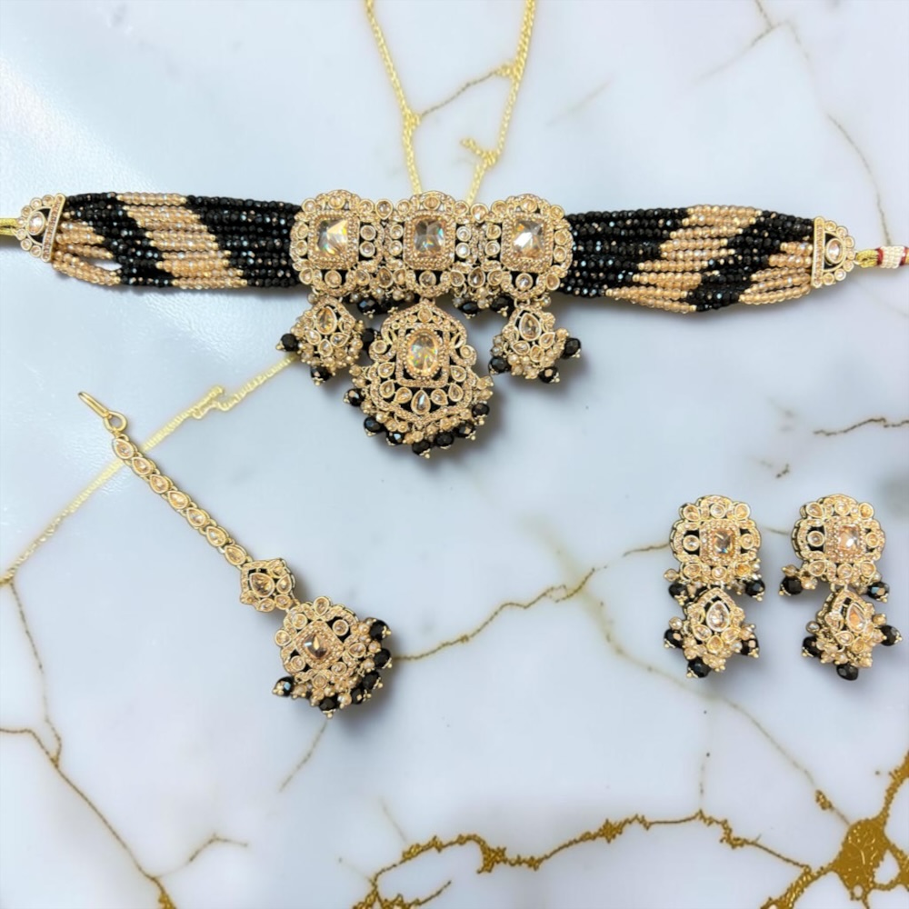 Antique Choker Set Necklace Earrings Tikka Bridal Wedding Jewellery - Image 15
