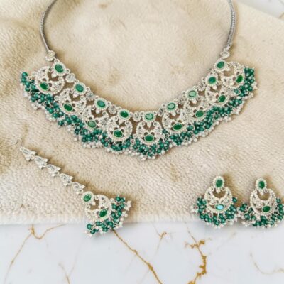 Necklace Set Beaded Crystal Necklace Earrings Tikka Bridal Wedding Jewellery