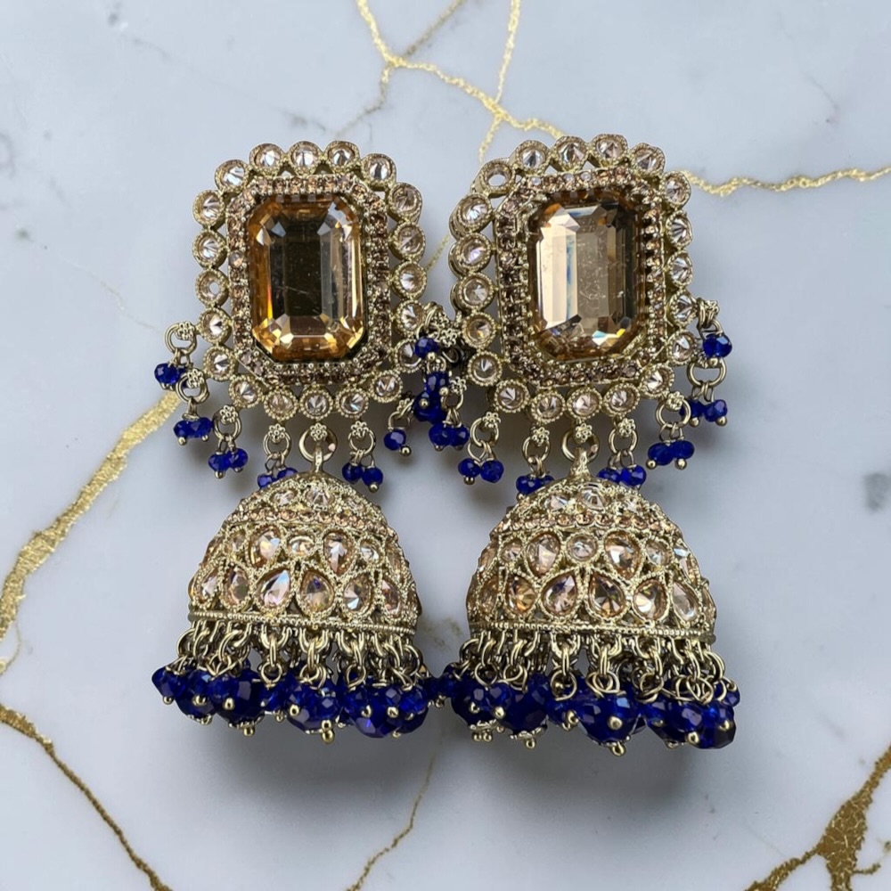 Statement Jhumki Earrings for Women Vintage Crystal Dangle Bridal Wedding Jewellery - Image 11
