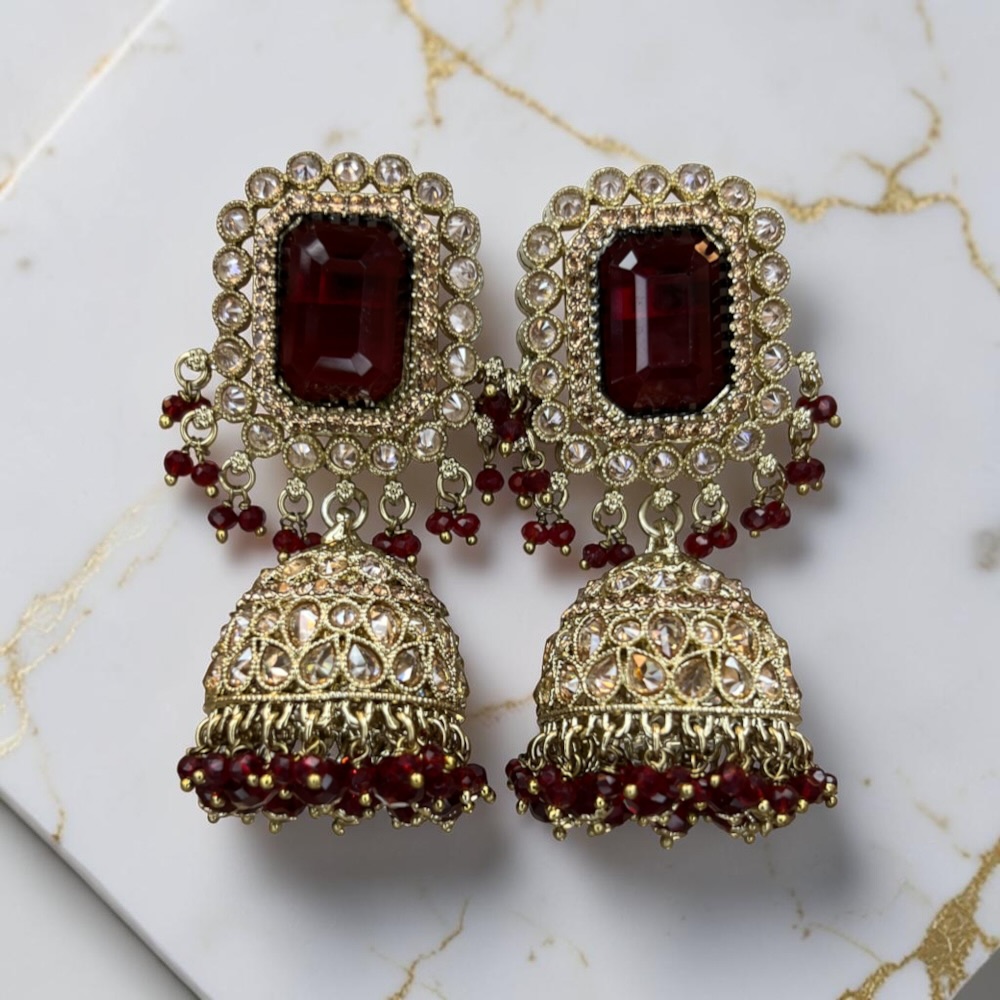 Statement Jhumki Earrings for Women Vintage Crystal Dangle Bridal Wedding Jewellery - Image 7