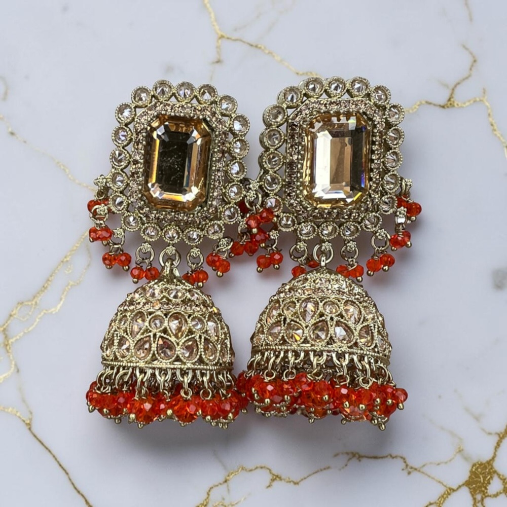 Statement Jhumki Earrings for Women Vintage Crystal Dangle Bridal Wedding Jewellery - Image 6