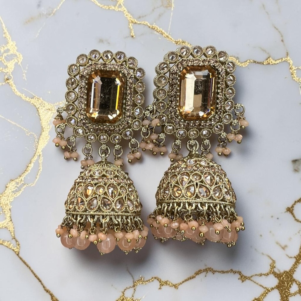 Statement Jhumki Earrings for Women Vintage Crystal Dangle Bridal Wedding Jewellery - Image 5