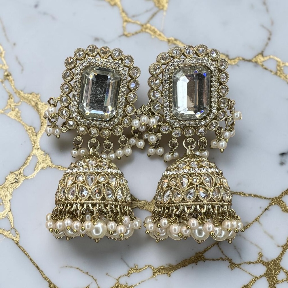 Statement Jhumki Earrings for Women Vintage Crystal Dangle Bridal Wedding Jewellery - Image 4