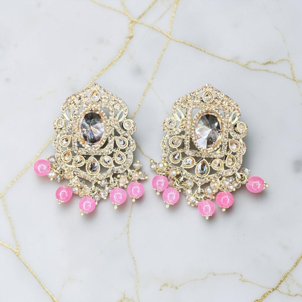 Stud Earrings for Women Antique Crystal Statement Bridal Wedding Ethnic Jewellery - Image 4