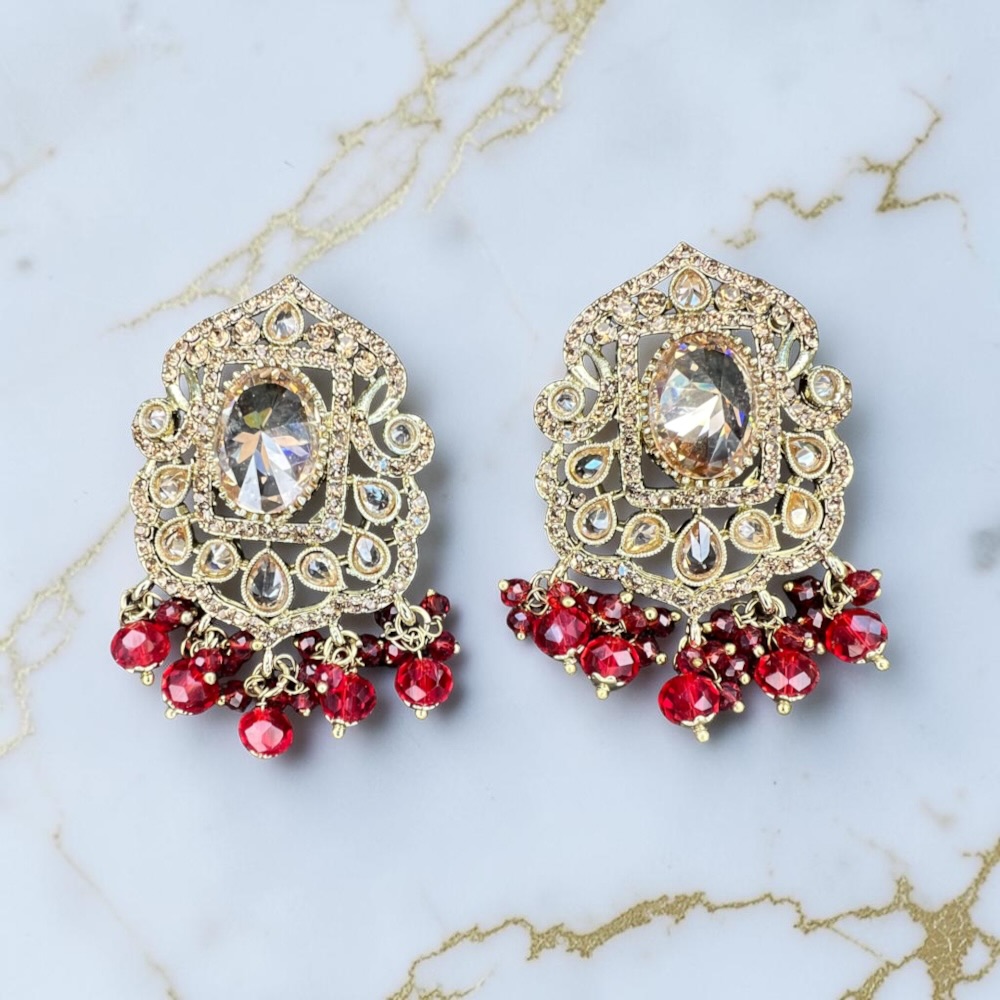 Stud Earrings for Women Antique Crystal Statement Bridal Wedding Ethnic Jewellery - Image 3