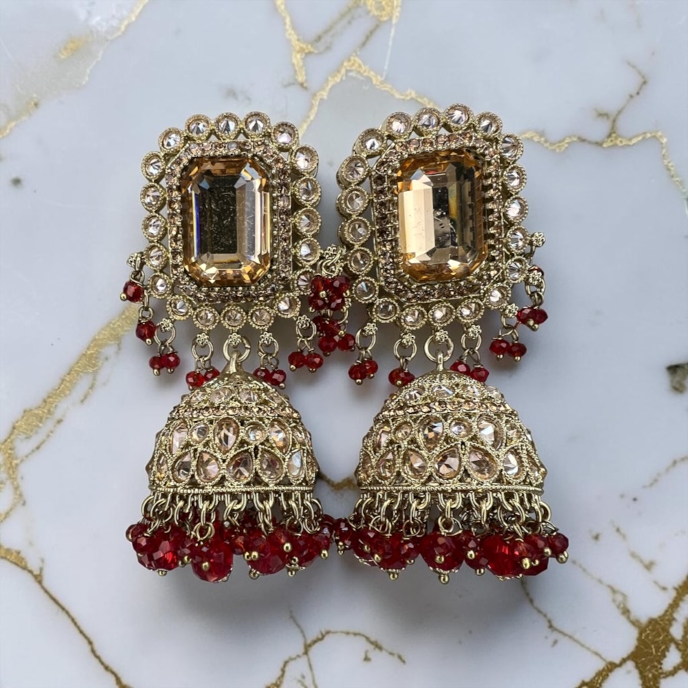 Statement Jhumki Earrings for Women Vintage Crystal Dangle Bridal Wedding Jewellery - Image 3