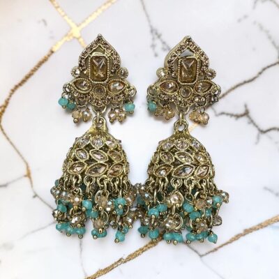 Vintage Crystal Jhumki Earrings for Women | Indian Ethnic Bridal Party Drop Earrings | Antique Gold Statement Jewellery